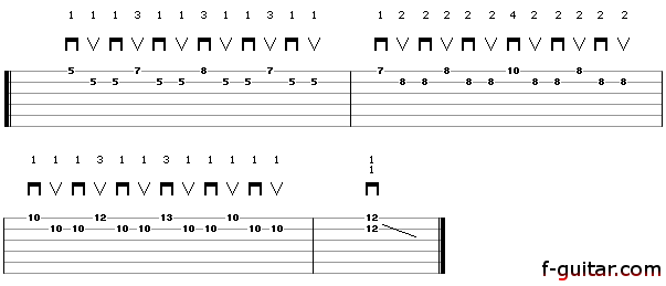alternate picking lick 3 - guitar tablature